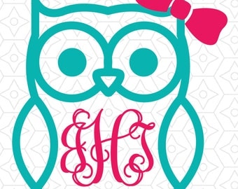Owl with (or without) Bow Monogram Frame Decal Design, SVG, DXF Vector files for use with Cricut or Silhouette Vinyl Cutting Machines
