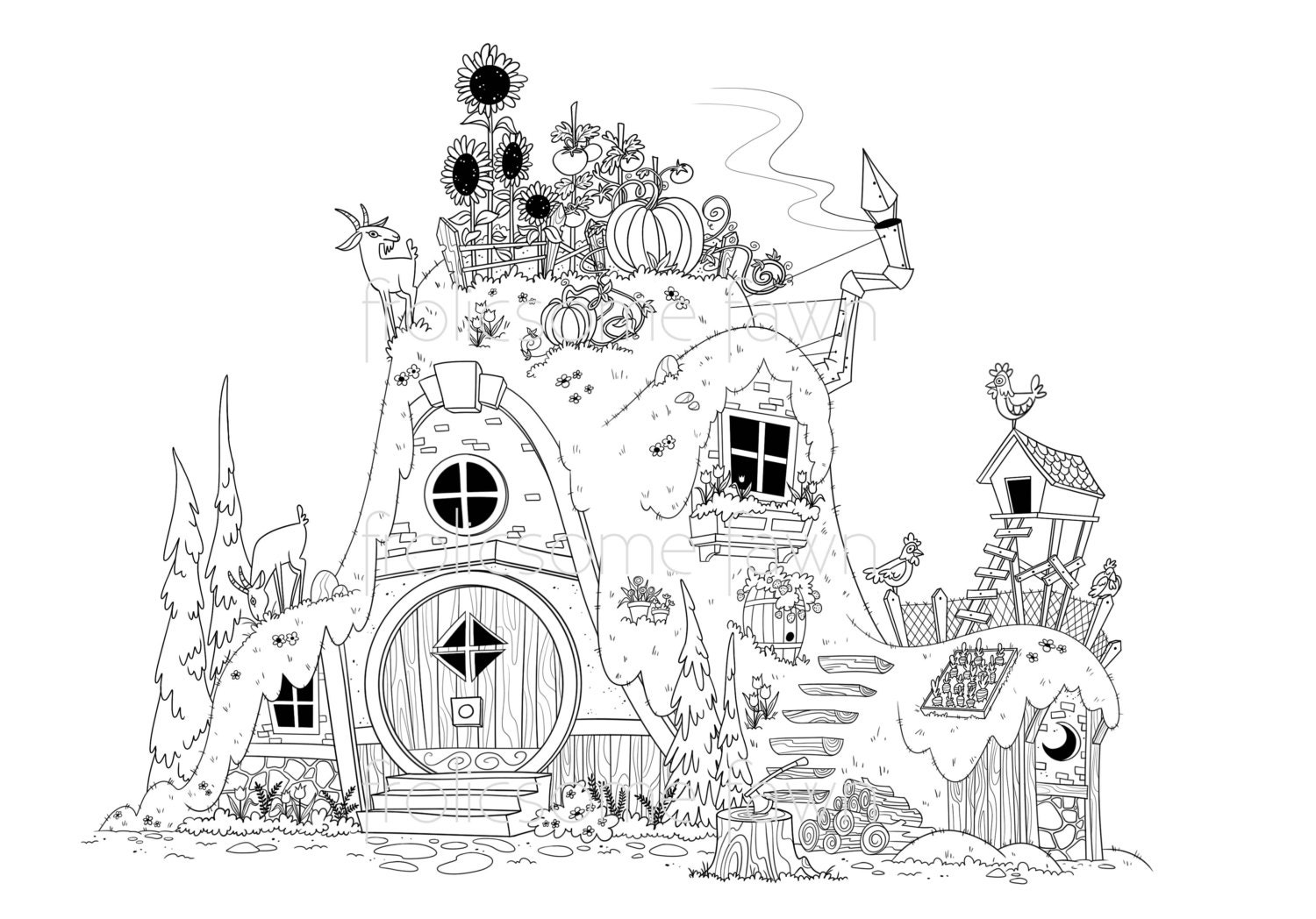 fairy cottage coloring pages - photo #33