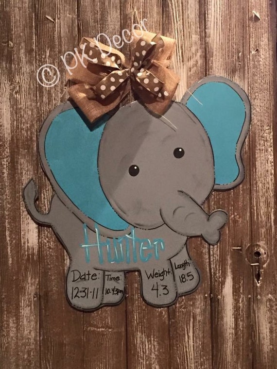 Baby Elephant Announcement Door Hanger Hospital by PKDecor