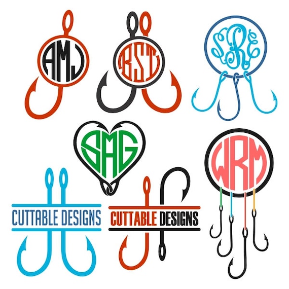 Download Fishing Hooks Monogram Frame Cuttable Designs SVG DXF EPS