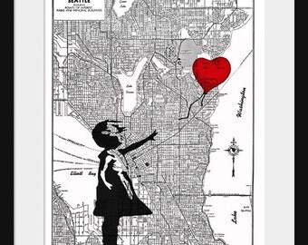 Seattle Map - Banksy Print - There's Always Hope - Banksy Graffiti