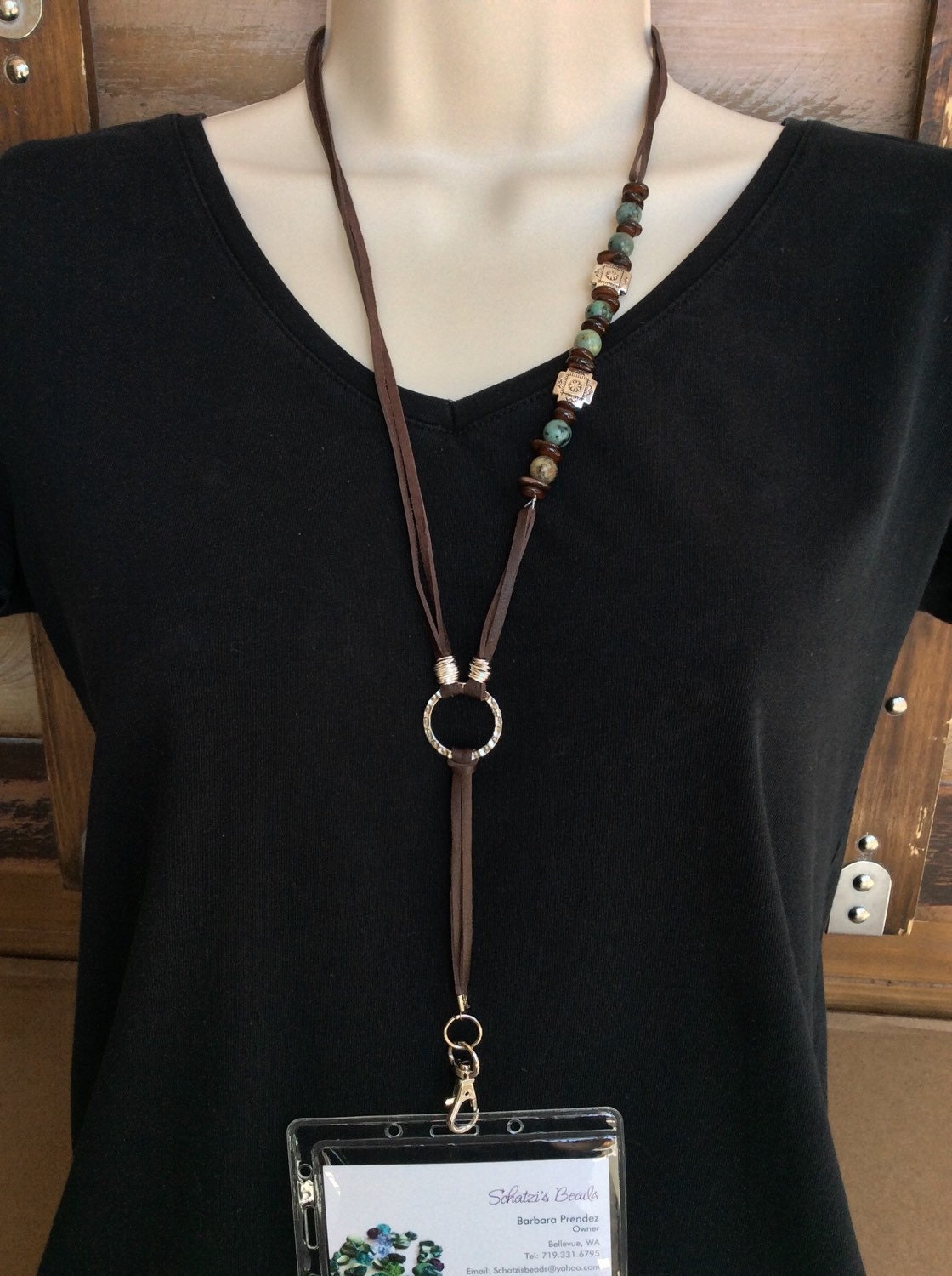 Beaded Leather Lanyard For Badges Womens Lanyard With ID