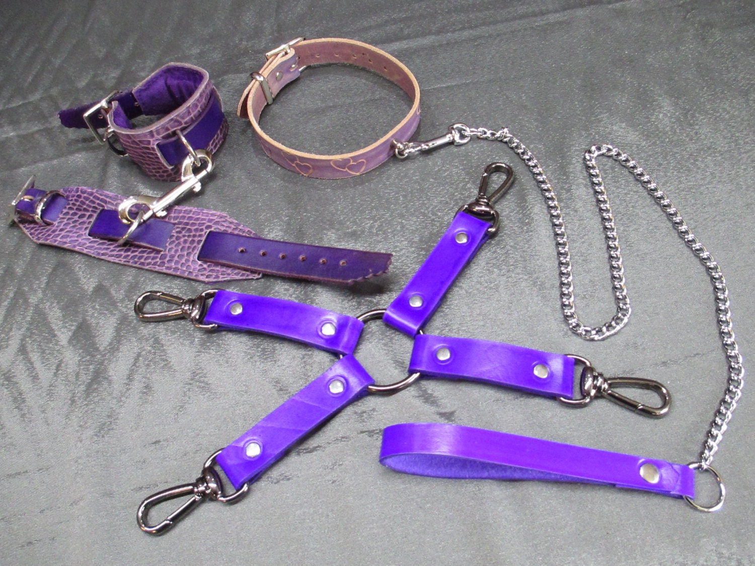 SALE BDSM Leather Restraint Cuffs Collar Leash Hogtie.