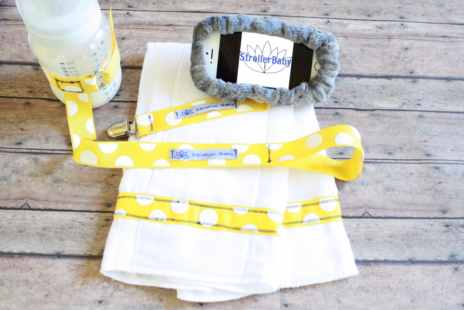 Baby Shower Gift Set phone holder bottle strap and by StrollerBaby
