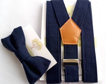 Navy Braces and Bow Tie Set, Page Boy Accessories, Navy Suspenders, Little Boys Suspender Set, Toddler Suspenders and Bow Tie, Baby Gift Set