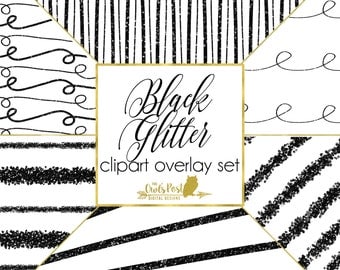 Hand Drawn PHOTO OVERLAYS | Black Glitter Overlays | Set of 6, 10x10 in Resizable PNG Files | Transparent Backgrounds | Photoshop Overlays |