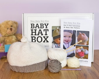 Baby Hat Beginner Knitting Kit / Gift knitting needles / Learn to knit / Easy knitting kit / Baby shower gift / Baby announcement