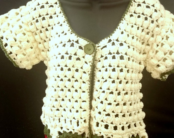 Handmade Short Sleeved Crochet Cardigan in Red, Green, White or Red, Blue, White, Gift For her Ready to Ship Woman Gift Idea crochet sweater