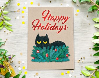 Cat Christmas Card, Funny Cat Postcard, Holiday cards, hannukah card, winter card, cat card, grumpy cat, funny christmas card, printable