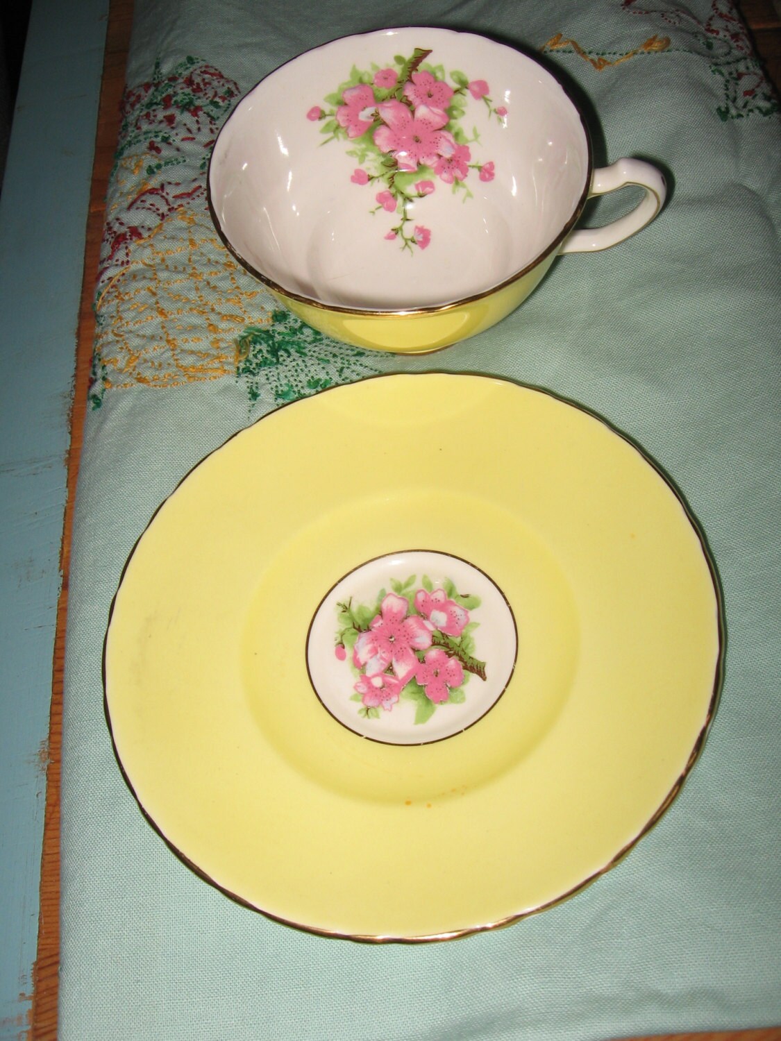 Floral Bone China Staffordshire England Yellow by GiGisVintageAcre