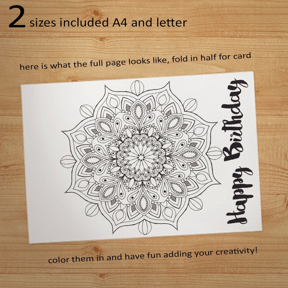 Mandala coloring printable birthday card mandala by ColoringBliss