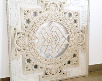 Sri Yantra Mandala. Sacred Geometry Spiritual Wall Art - Sculpture. Authentic Shri Yantra, spiritual heritage of India and Tibet (3'x3'ft.)