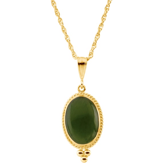 Nephrite Jade Necklace 14k Yellow Gold Green Jewelry