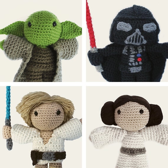 Star Wars Pack: Yoda, Darth Vader, Luke Skywalker & Leia. Amigurumi Pattern PDF, DIY, Crafts, Crochet, Doll, Geek, Gift, Instant download