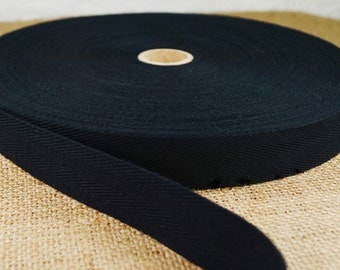Cotton Herringbone Webbing 38mm - Black - 50 Metre Roll