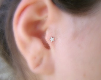 Cartliage Earring , Helix Piercing , Silver Star 16ga Stud , Tragus Stud , Single