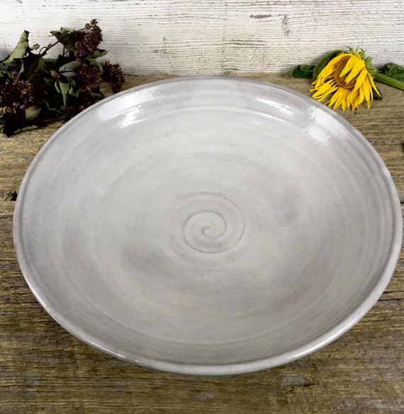 Large white shallow bowl handmade pottery