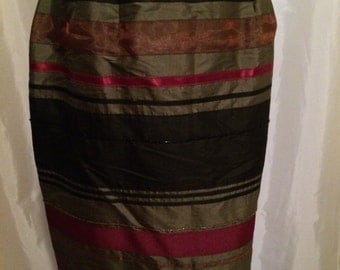 Beautiful Alfani Silk Skirt Olive, Plum, & Black 8P