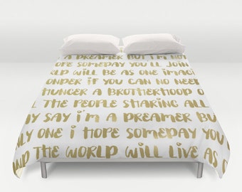 Gold Duvet Cover, Imagine, Gold Bedding, Dorm Decor, Teen Room Decor, Duvet Cover Queen, King Duvet Cover, Twin Bedding, Housewarming Gift