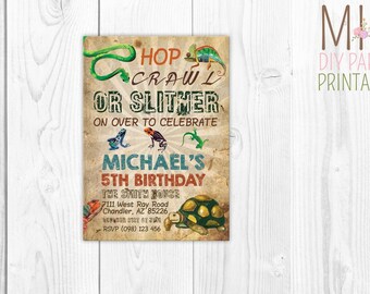 Vintage reptile Invite_2,Reptile Birthday Invitation / Reptile Invitation / Boys Birthday Invitation / Snake Party Invitation