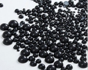 Mixed Size 800pcs Black Flat Back Pearls bead 2mm 3mm 4mm 5mm 6mm 8mm 10mm half round loose flatback plastic acrylic bead pearl