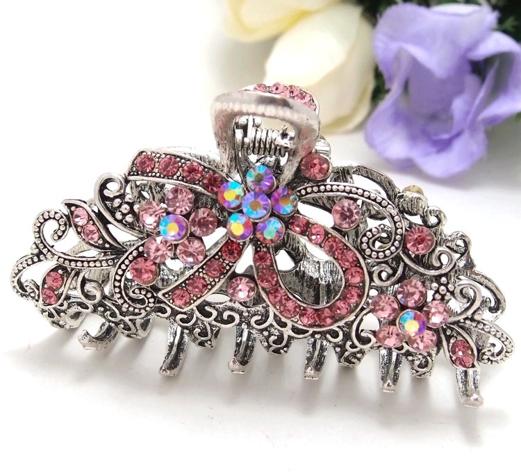 Pink Austrian Crystal Hair Claw Clip Clamp Wedding by beautyxz