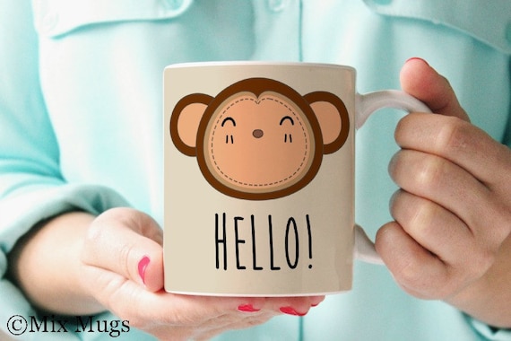 Monkey Coffee Mug, Cute Coffee Mug, Cute Animal Mugs, Funny Coffee Mug, Kids Mugs, Baby Shower Favors, Jungle Animal Mug Monkey Gift (k1611)