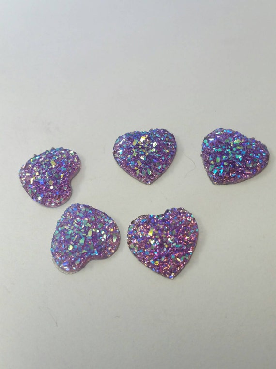5 druzy heart cabochon purple heart flatback resin