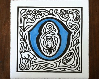 Monogram linocut | Etsy