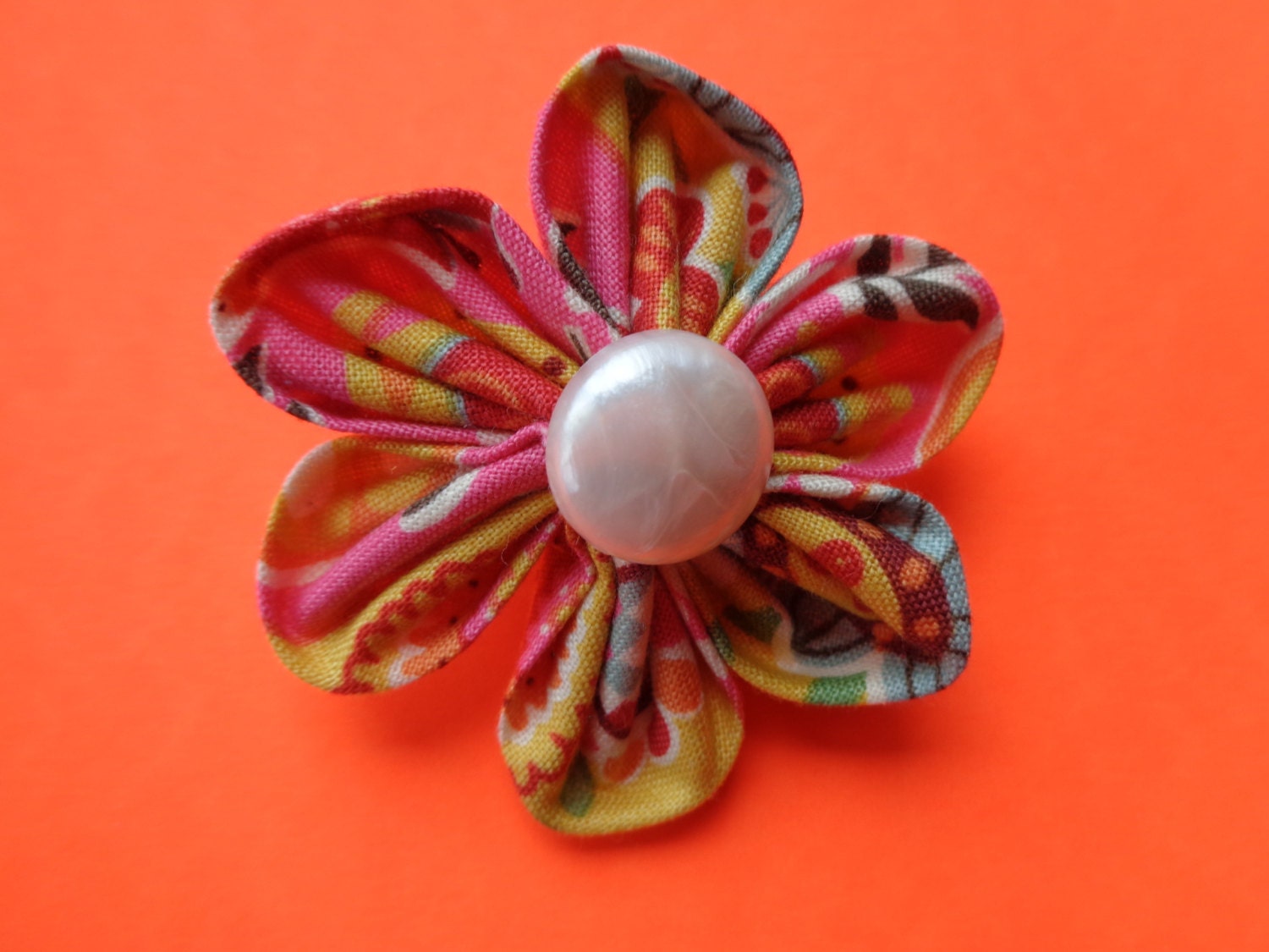 Handmade Fabric Flower Pin Flower Brooch By Cozyandsnazzyts