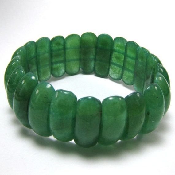 10x24mm green jade stretch bracelet 8 33876 by EagleBeadz on Etsy