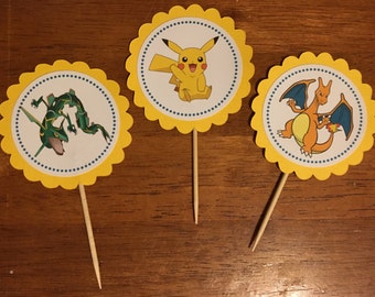 12 Pokemon cupcake toppers / pokemon birthday party/ pokemon go/ pokemon party decorations/ pokemon baby shower/ pokemon birthday party