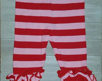 Size 12M - Red/pink stripe ruffle leggings