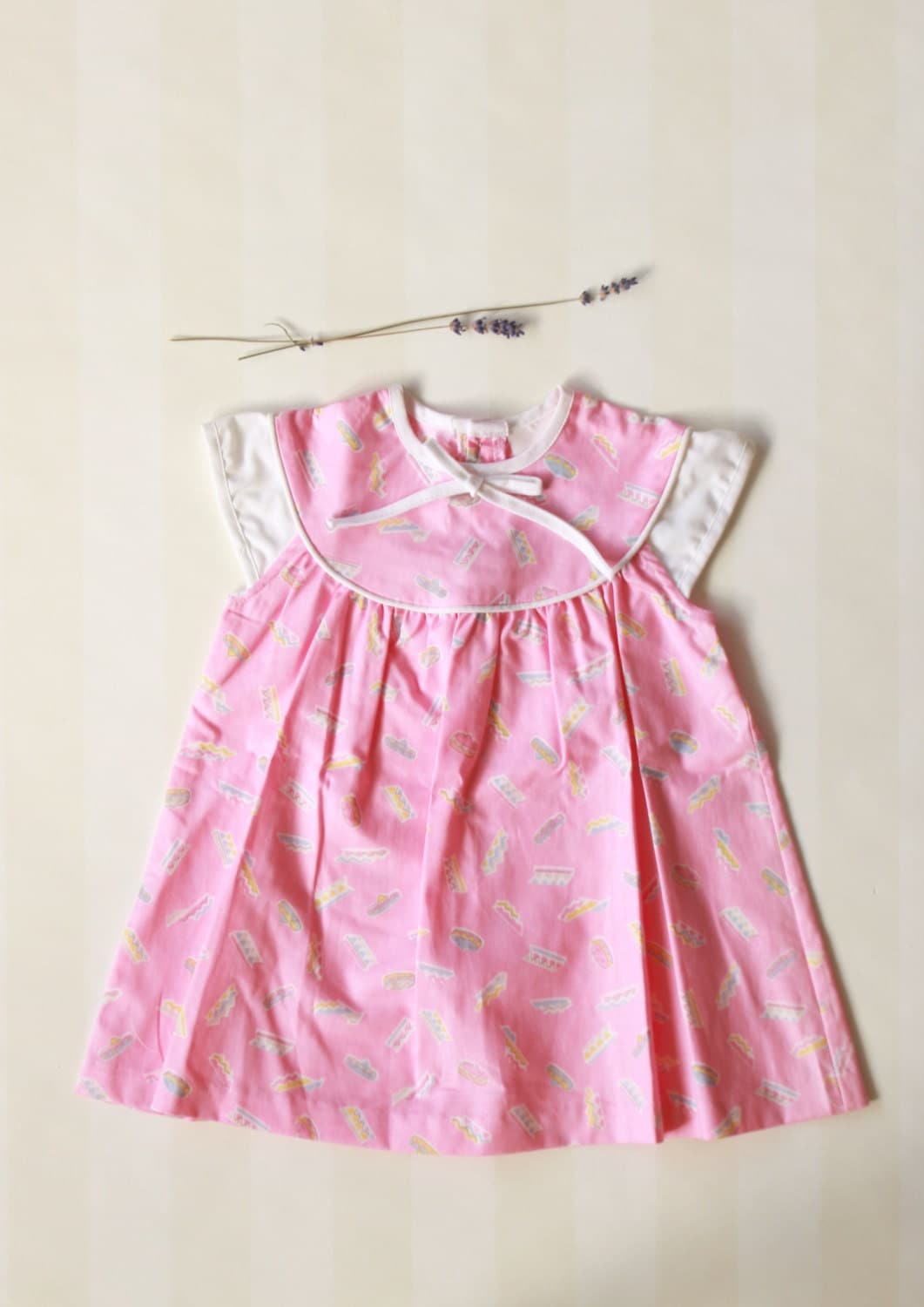 Vintage Baby Clothes Baby Girl Dress in Pink & White With a