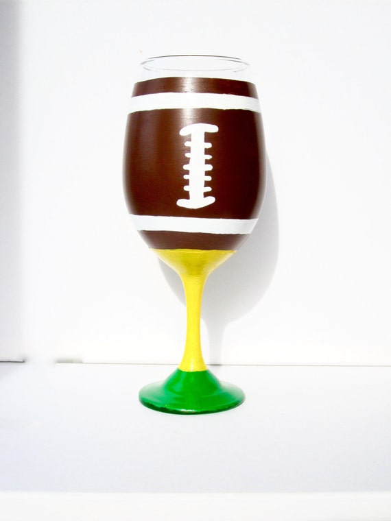 Items similar to Football Wine Glass, Hand Painted Wine Glasses, Wine ...