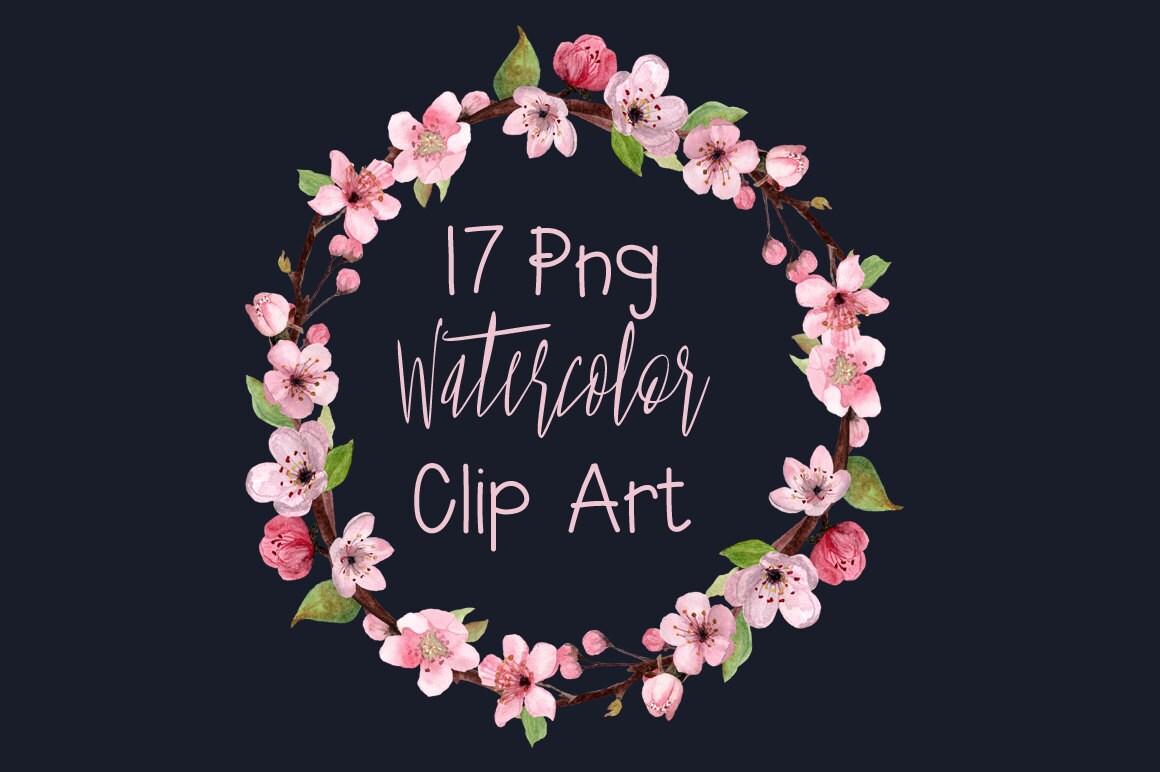 17 Watercolor Cherry Blossom Clip Art - Wreath - Border ...