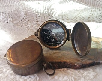 Miniature Brass Compass - 36mm, 1 3/8 Inch, Working Compass w/ Lid - STEAMPUNK Pendant, Charm, Brass Compass