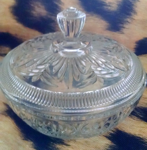 Vintage Avon clear glass candy dish with lid 1970s nice