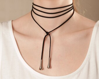 Black Wrap Necklace Black Wrap Choker Suede Wrap Choker Necklace Black Suede Choker Necklace Bolo Tie Choker Bow Choker Cord Choker Chockers
