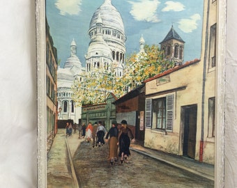 Paris Prints, Vintage Paris Scene, Utrillo Image, La Basilique du Sacre-Coeur, Framed Paris Scene, Utrillo Reproduction, Paris Street Scene