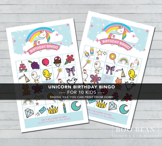 unicorn bingo printable game unicorn games unicorn party