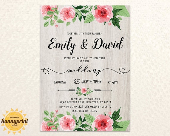 Printable wedding invitation template Wedding invites rustic