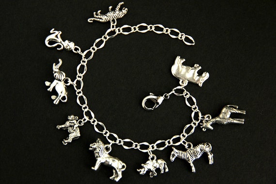 African Safari Bracelet. Wildlife Charm Bracelet. African