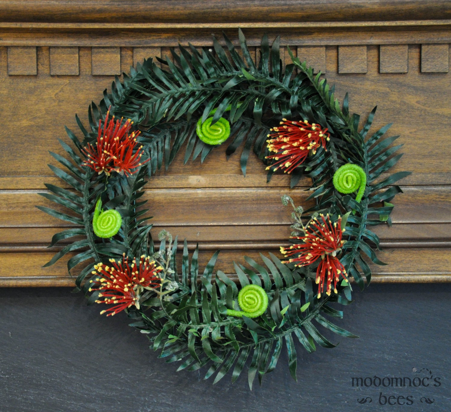 new zealand christmas wreath with pohutukawa flower and new zealand christmas wreath with pohutukawa flower and