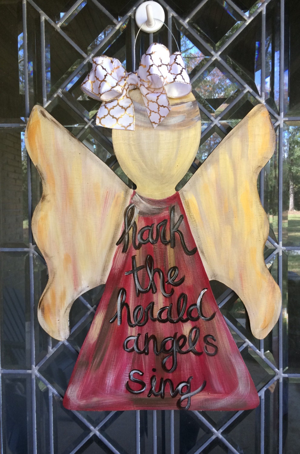 Christmas angel door sign Christmas door hanger by aWhitofWhimsy