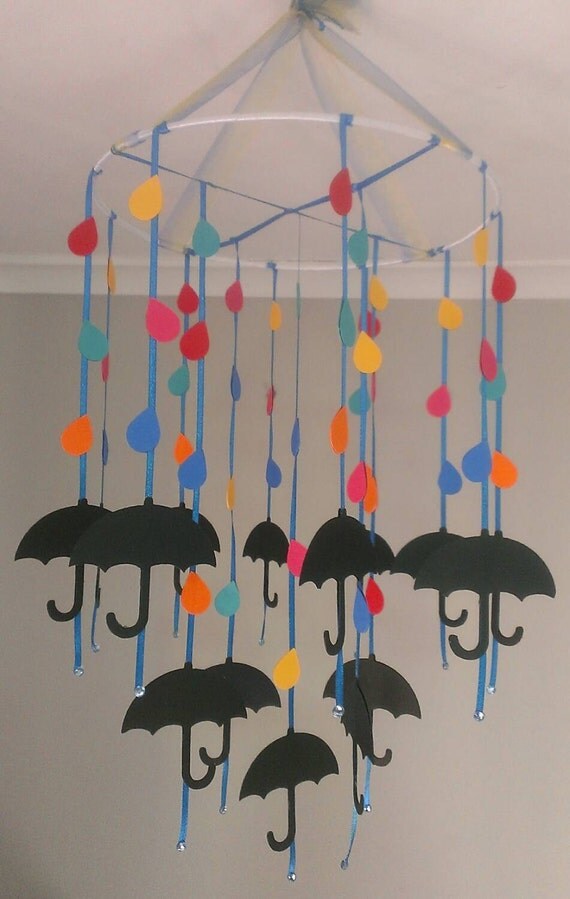 Umbrella Mobile with Rainbow Raindrops