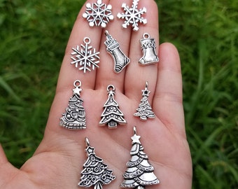 40 Pieces Christmas Charms Mixed, silver tone mix christmas charms, Mixed christmas charms, mixed winter charms B02718