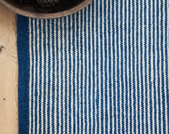 Blue Stripe Rug / Handwoven Cotton / The Biret