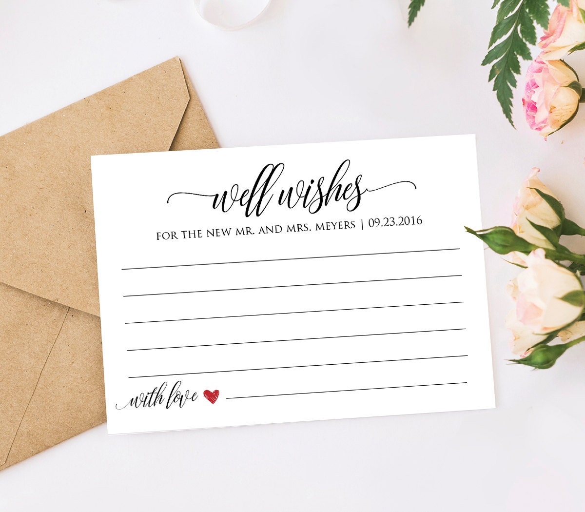 Well Wishes Printable Wedding Advice Card Template For Newlyweds