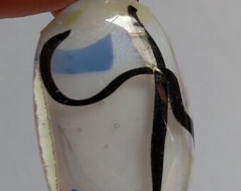 Silver Dichroic Fused Glass Pendant, White/Black/Blue Necklace